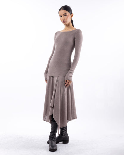 #1025 Handkerchief skirt walnut 120's superfine merino