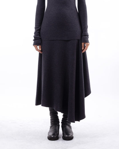 #1060 Skirt with side cascade graphite 120's superfine merino