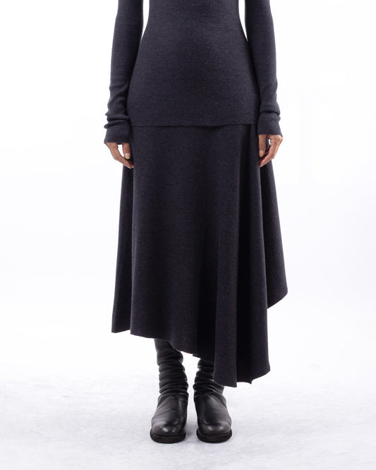 #1060 Skirt with side cascade graphite 120's superfine merino