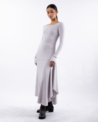 #1060 Skirt with side cascade white mist 120's superfine merino