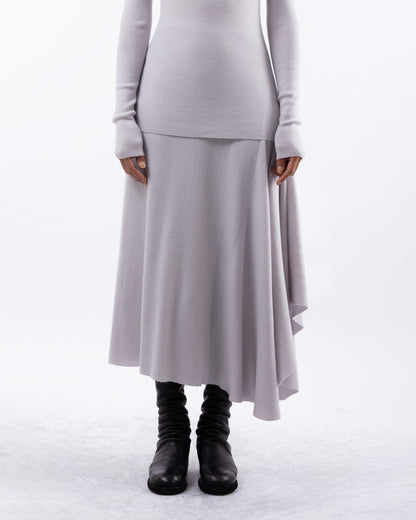 #1060 Skirt with side cascade white mist 120's superfine merino
