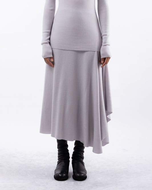 #1060 Skirt with side cascade white mist 120's superfine merino