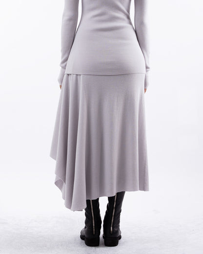 #1060 Skirt with side cascade white mist 120's superfine merino