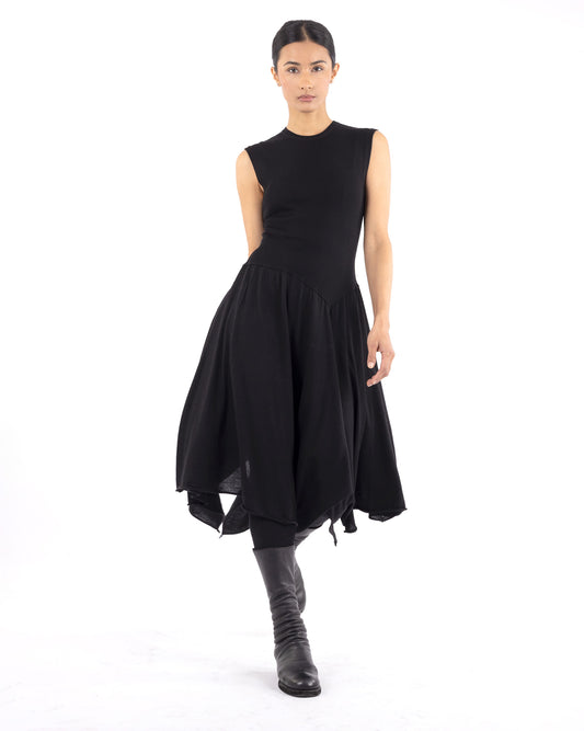 #1079 Sleeveless crewneck handkerchief dress 120's superfine merino