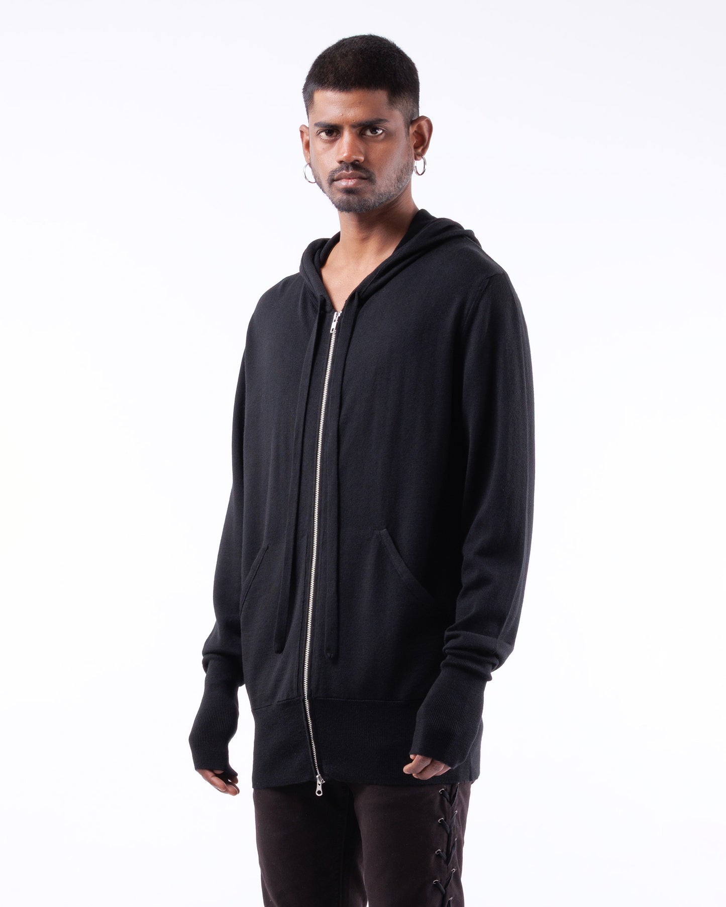 #1085 Long zip hoodie 120's superfine merino