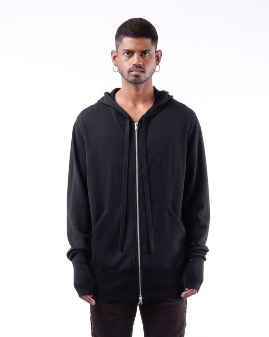 #1085 Long Zip Hoodie 120's Superfine Merino — Lars Andersson hand-loomed knitwear