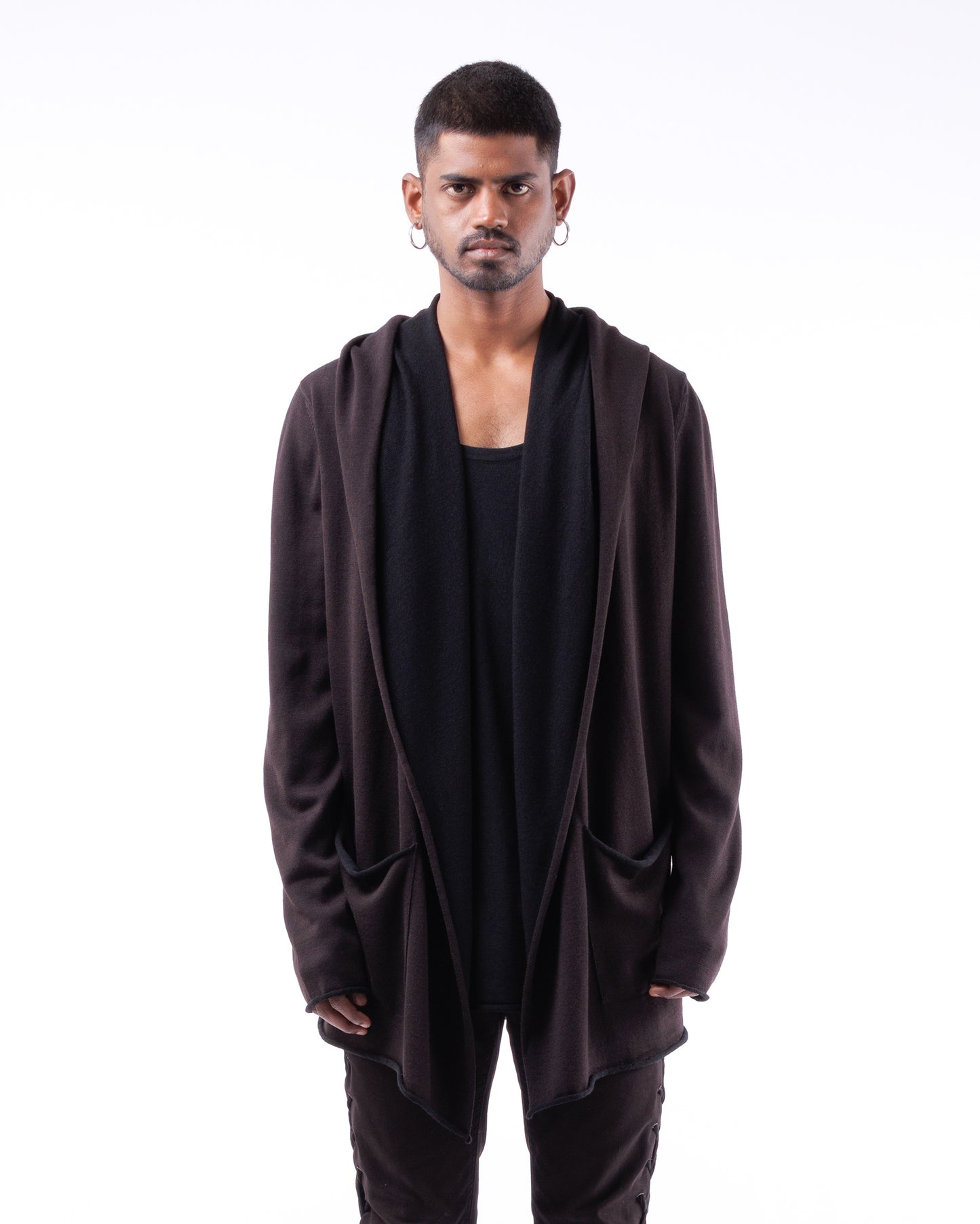 #1087 Hooded wrap jacket 120's superfine merino