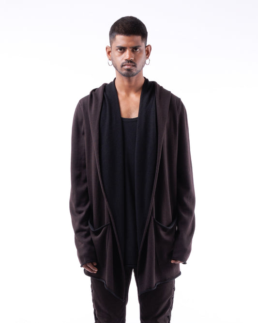 #1087 Hooded Wrap Jacket 120's Superfine Merino — Lars Andersson hand-loomed knitwear