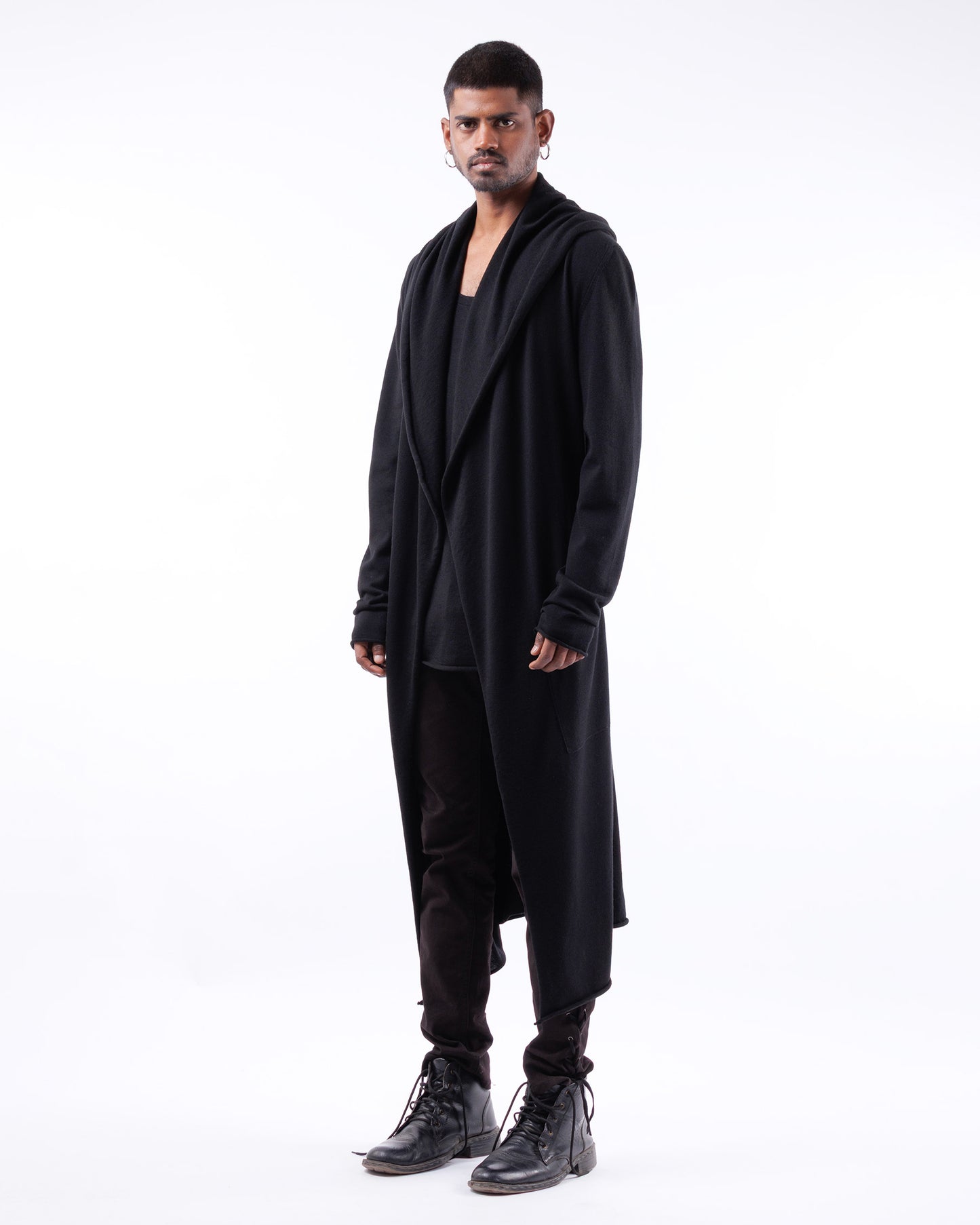 #1090 Long hooded coat 120's superfine merino
