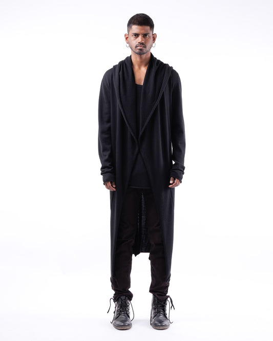 #1090 Long Hooded Coat 120's Superfine Merino — Lars Andersson hand-loomed knitwear