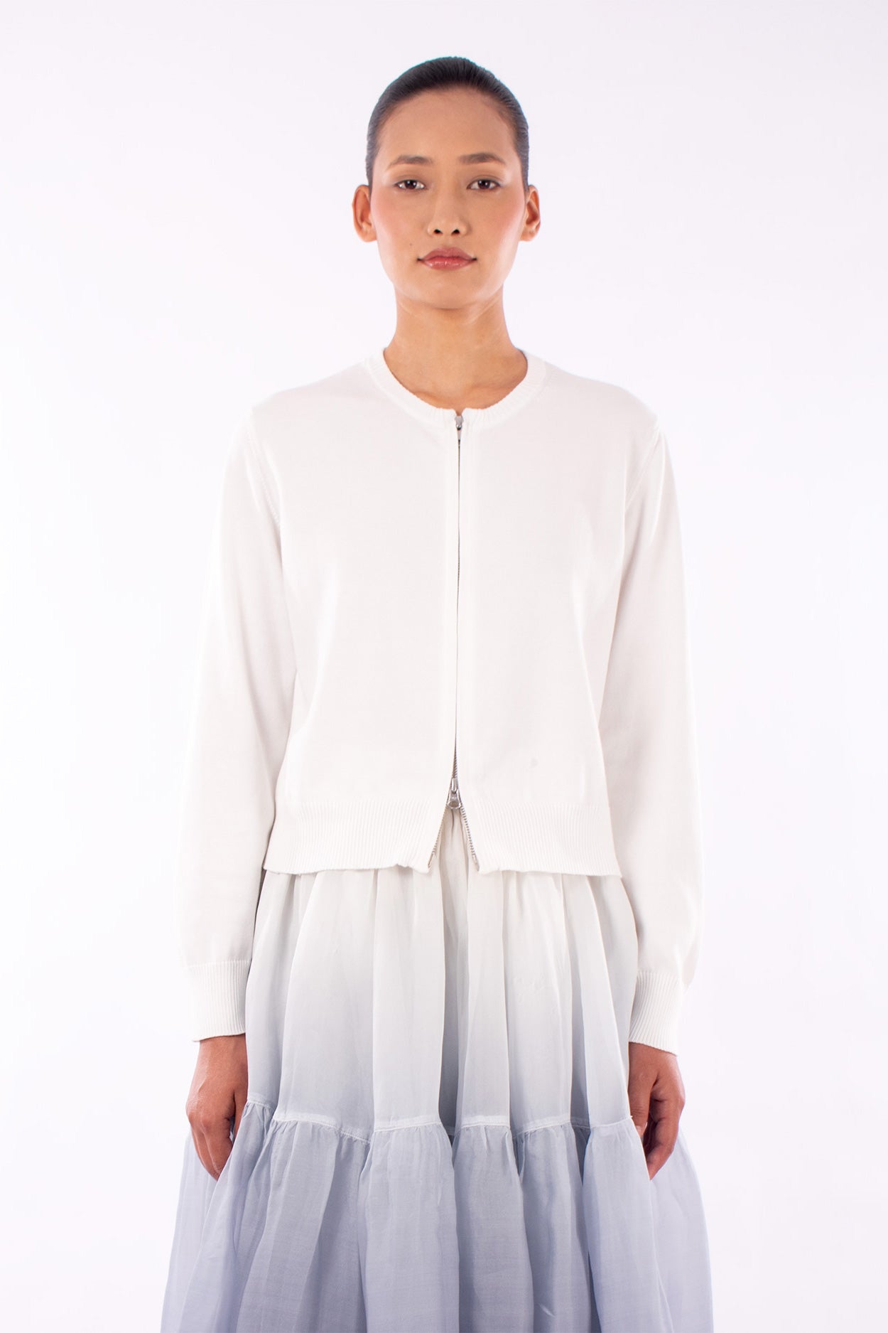 #1123 Cropped Zip Cardigan In Organic Cotton- White — Lars Andersson hand-loomed knitwear