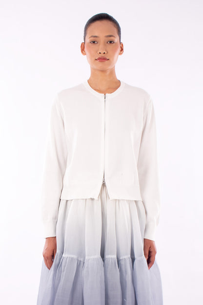 #1123 Cropped Zip Cardigan In Organic Cotton- White — Lars Andersson hand-loomed knitwear