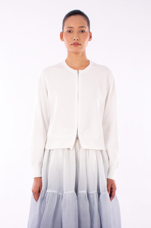 #1123 Cropped Zip Cardigan In Organic Cotton- White — Lars Andersson hand-loomed knitwear