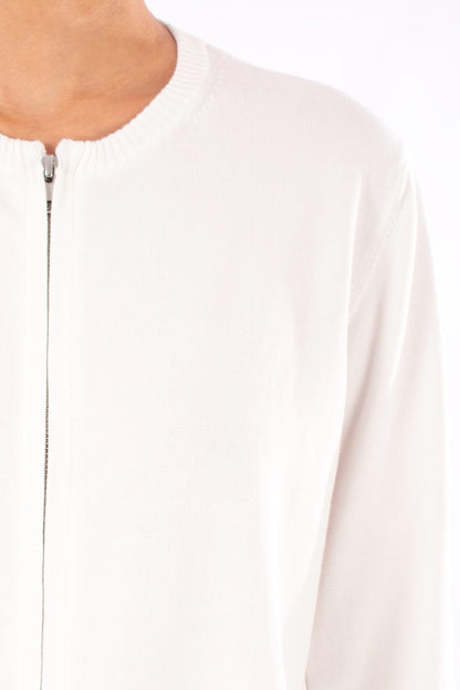 #1123 Cropped Zip Cardigan In Organic Cotton- White — Lars Andersson, view 4