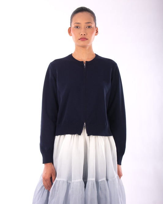 #1123 Cropped zip cardigan in organic cotton