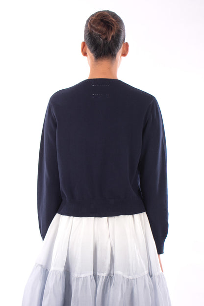 #1123 Cropped Zip Cardigan In Organic Cotton- Blue Carlo — Lars Andersson, view 3