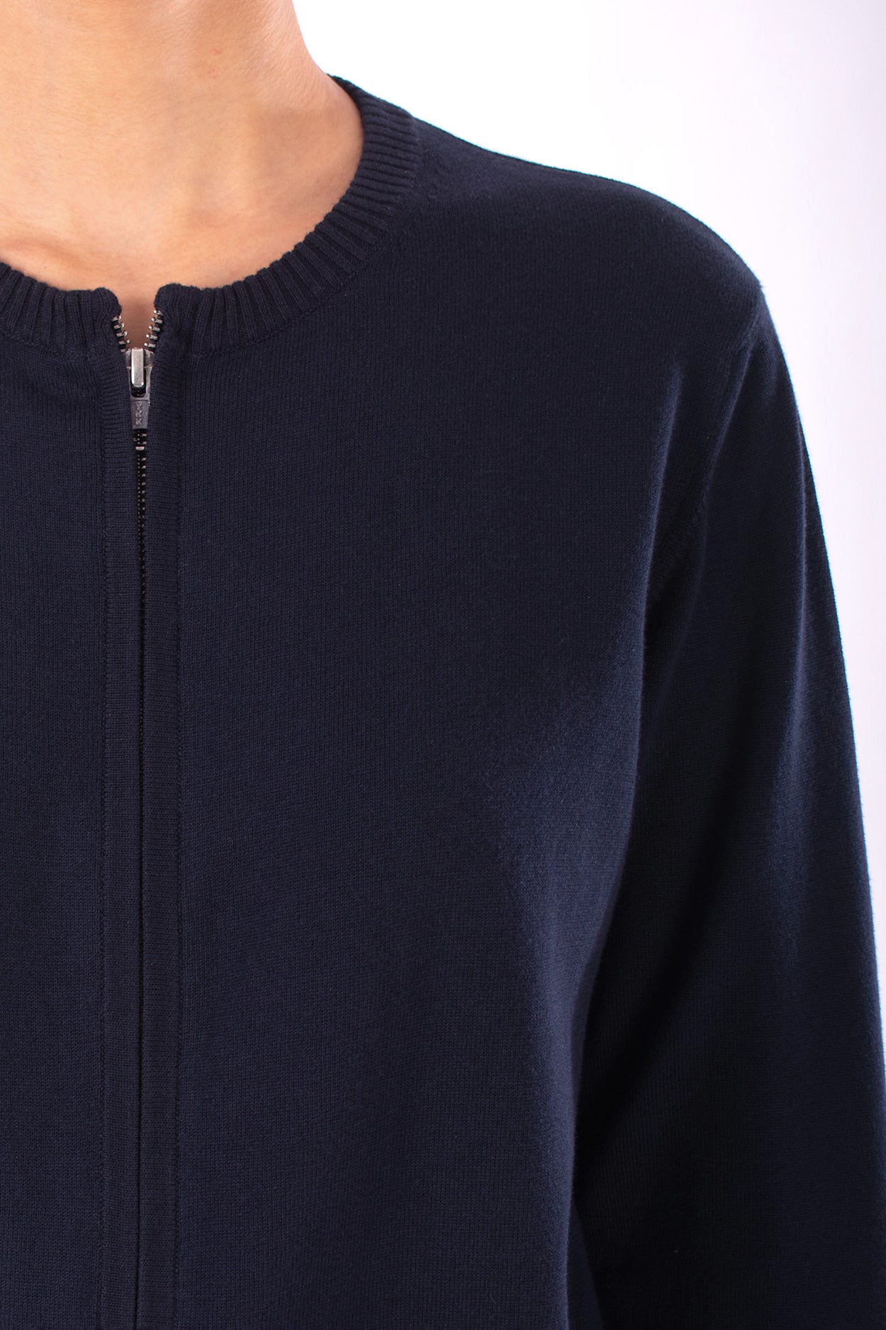 #1123 Cropped Zip Cardigan In Organic Cotton- Blue Carlo — Lars Andersson, view 4