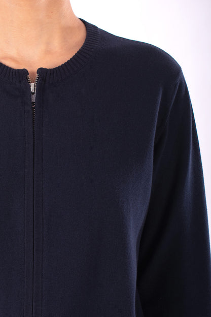 #1123 Cropped Zip Cardigan In Organic Cotton- Blue Carlo — Lars Andersson, view 4