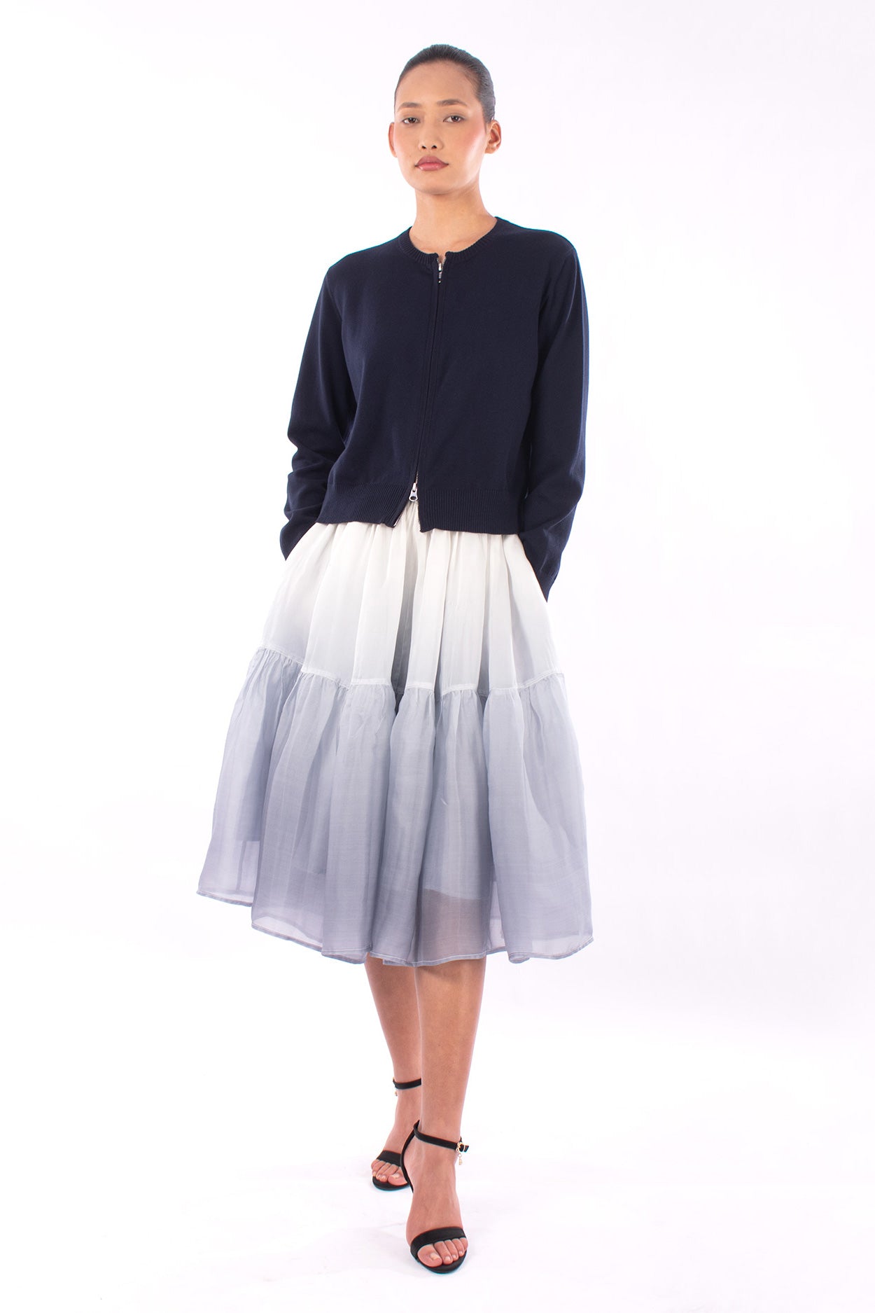 #1123 Cropped Zip Cardigan In Organic Cotton- Blue Carlo — Lars Andersson, view 5
