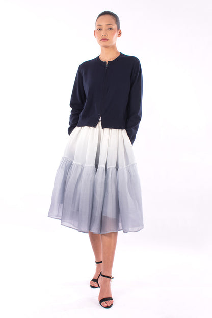 #1123 Cropped Zip Cardigan In Organic Cotton- Blue Carlo — Lars Andersson, view 5