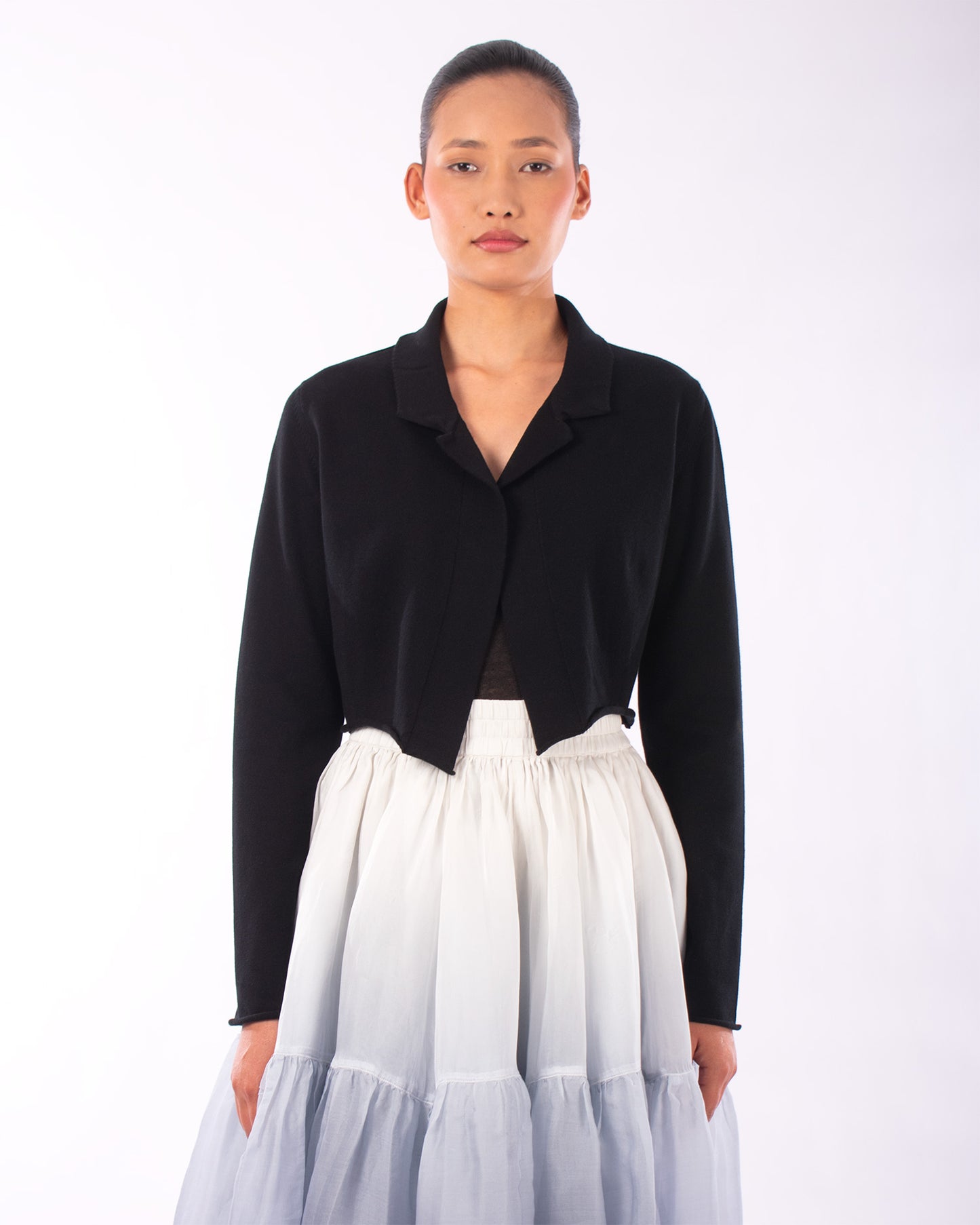 #1129 Cropped notch collar jacket in organic cotton