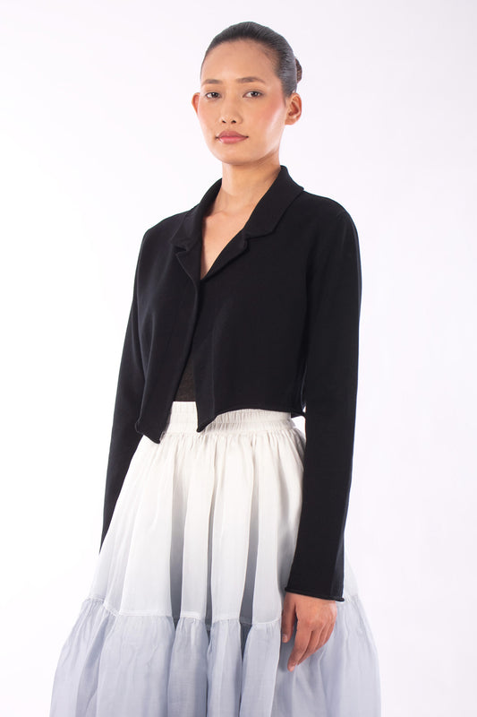 #1129 Cropped Notch Collar Jacket In Organic Cotton- Black — Lars Andersson, view 2