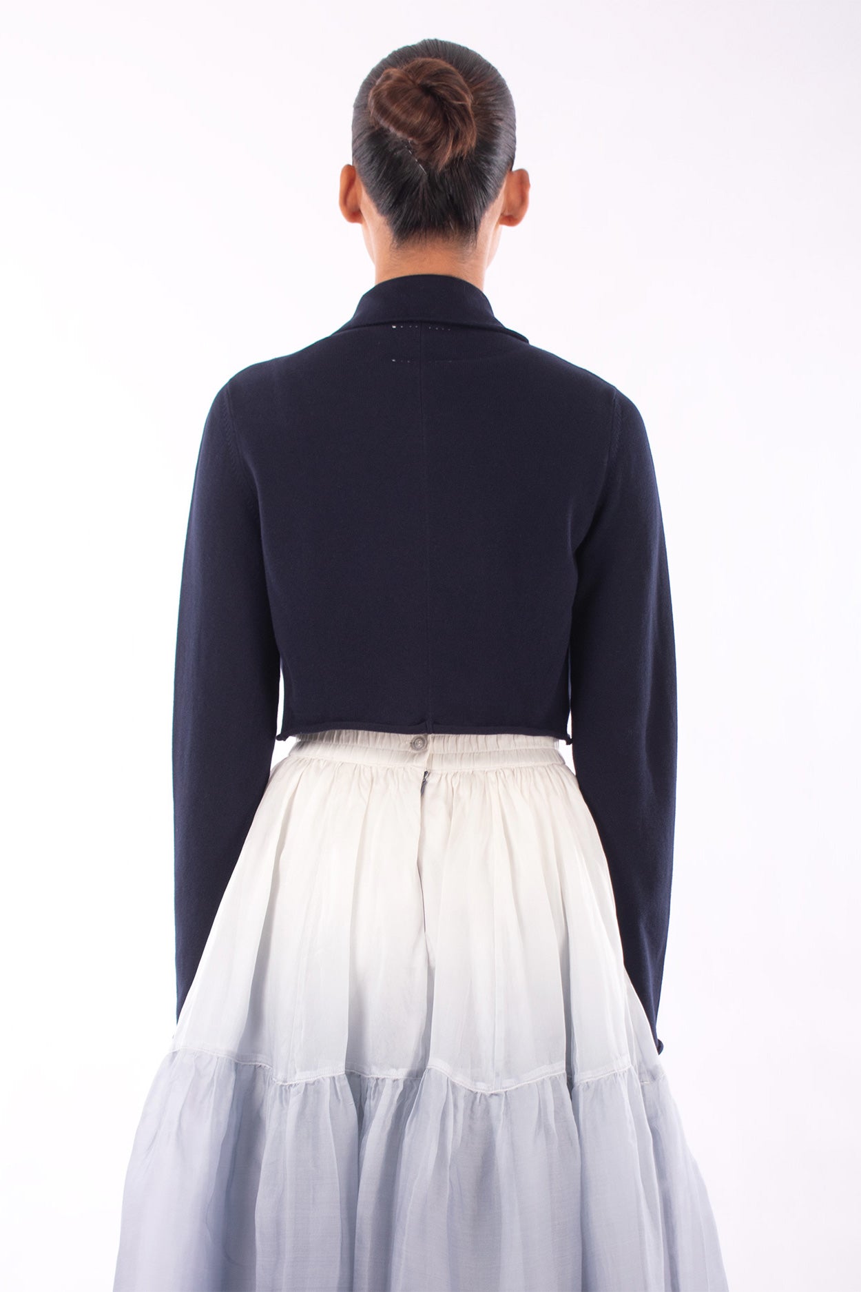 #1129 Cropped Notch Collar Jacket In Organic Cotton- Blue Carlo — Lars Andersson, view 3