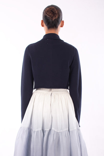 #1129 Cropped Notch Collar Jacket In Organic Cotton- Blue Carlo — Lars Andersson, view 3