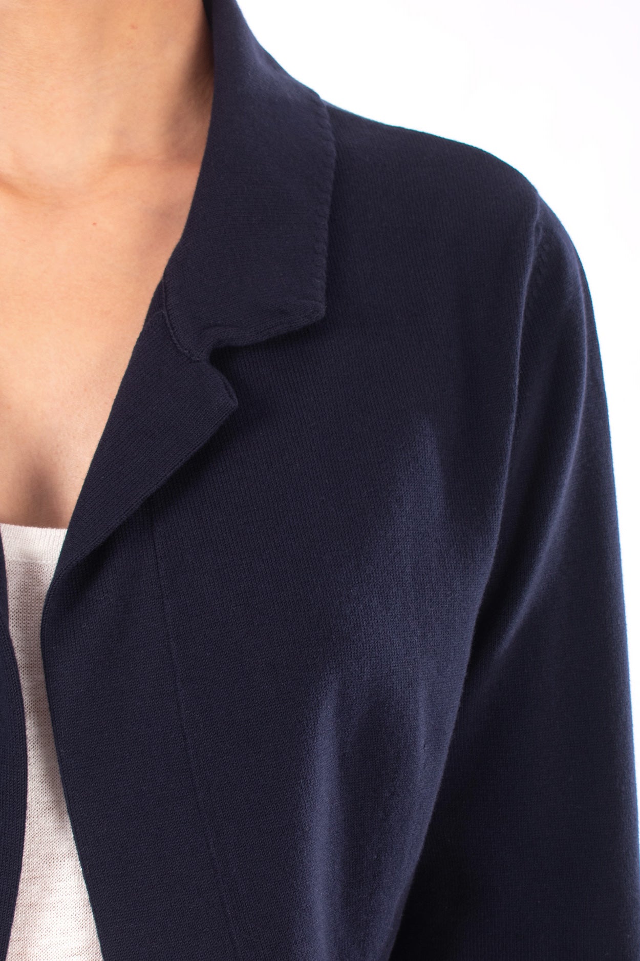 #1129 Cropped Notch Collar Jacket In Organic Cotton- Blue Carlo — Lars Andersson, view 4
