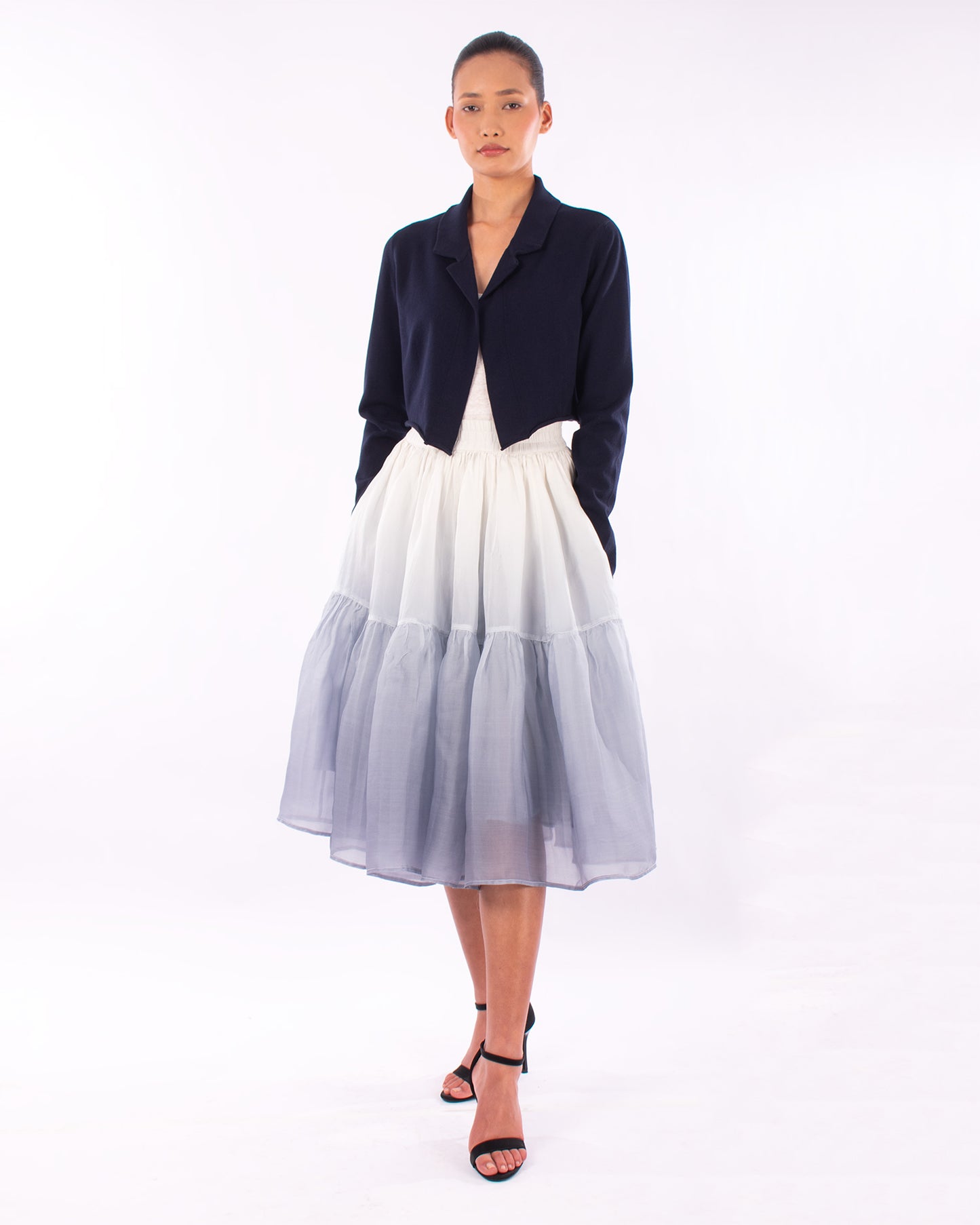 #1129 Cropped notch collar jacket in organic cotton