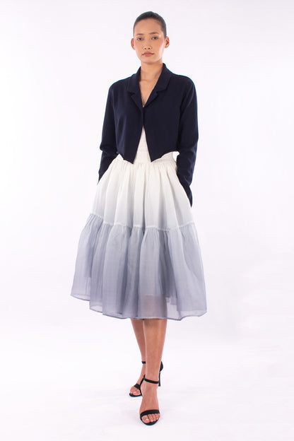 #1129 Cropped Notch Collar Jacket In Organic Cotton- Blue Carlo — Lars Andersson, view 5
