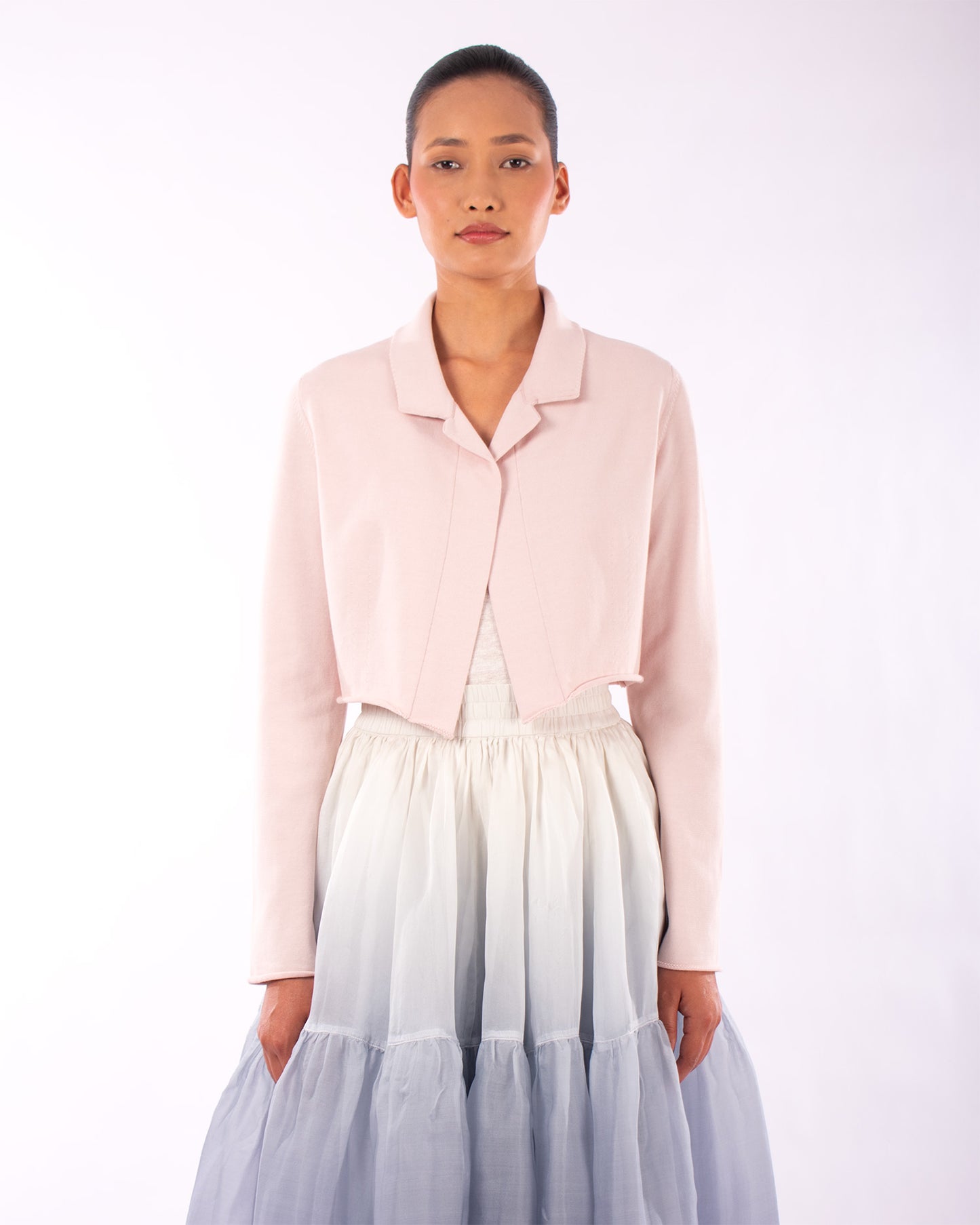 #1129 Cropped notch collar jacket in organic cotton