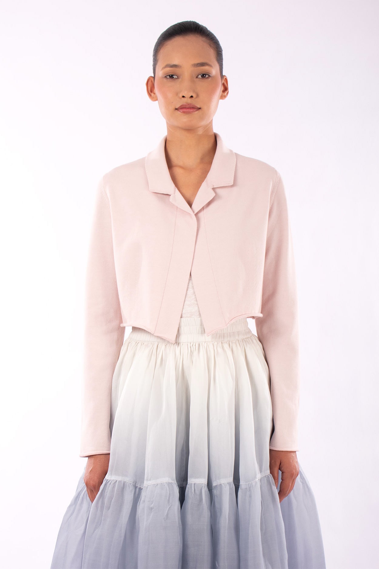#1129 Cropped Notch Collar Jacket In Organic Cotton- Blush — Lars Andersson hand-loomed knitwear