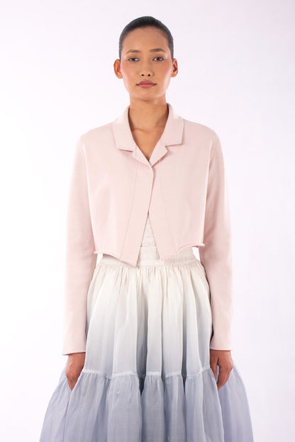 #1129 Cropped Notch Collar Jacket In Organic Cotton- Blush — Lars Andersson hand-loomed knitwear