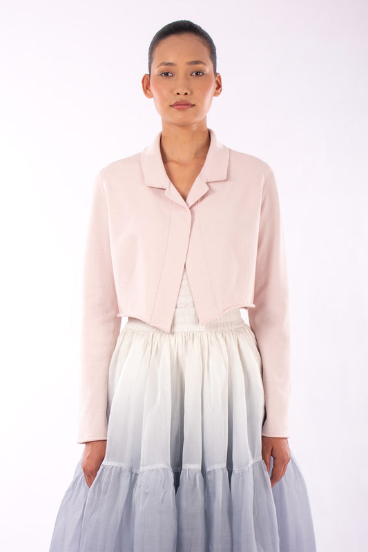 #1129 Cropped Notch Collar Jacket In Organic Cotton- Blush — Lars Andersson hand-loomed knitwear