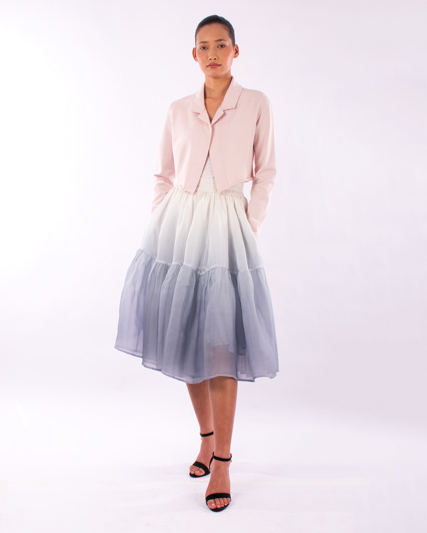 #1129 Cropped notch collar jacket in organic cotton