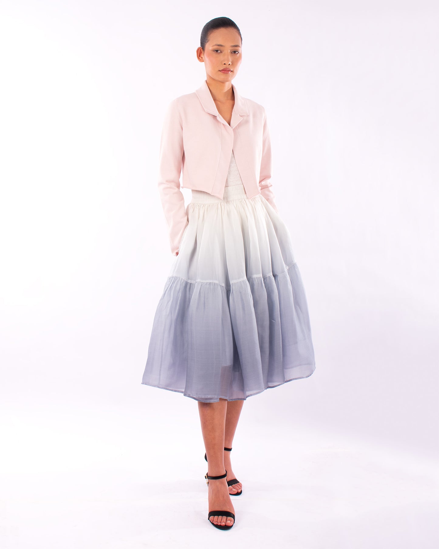 #1129 Cropped notch collar jacket in organic cotton