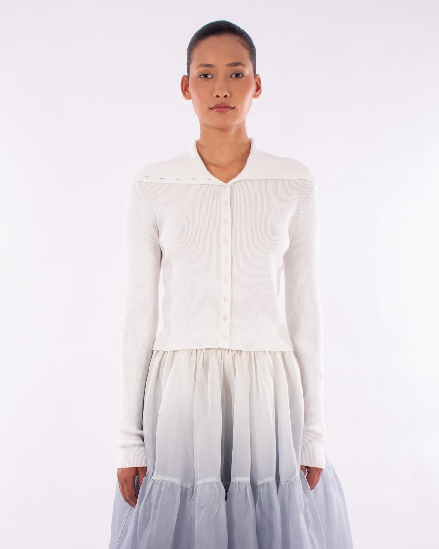#1147 Fitted cropped cardigan 2x1 rib in organic cotton
