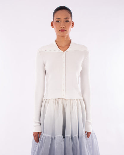 #1147 Fitted cropped cardigan 2x1 rib in organic cotton