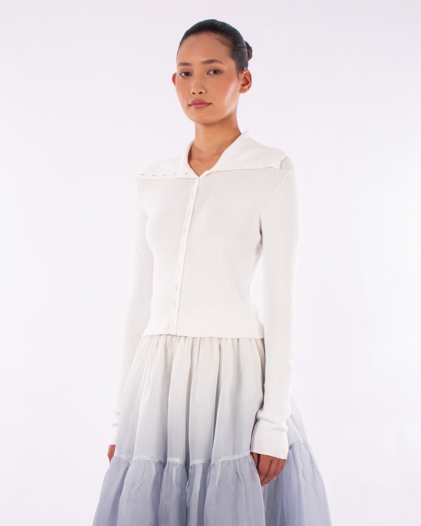 #1147 Fitted cropped cardigan 2x1 rib in organic cotton