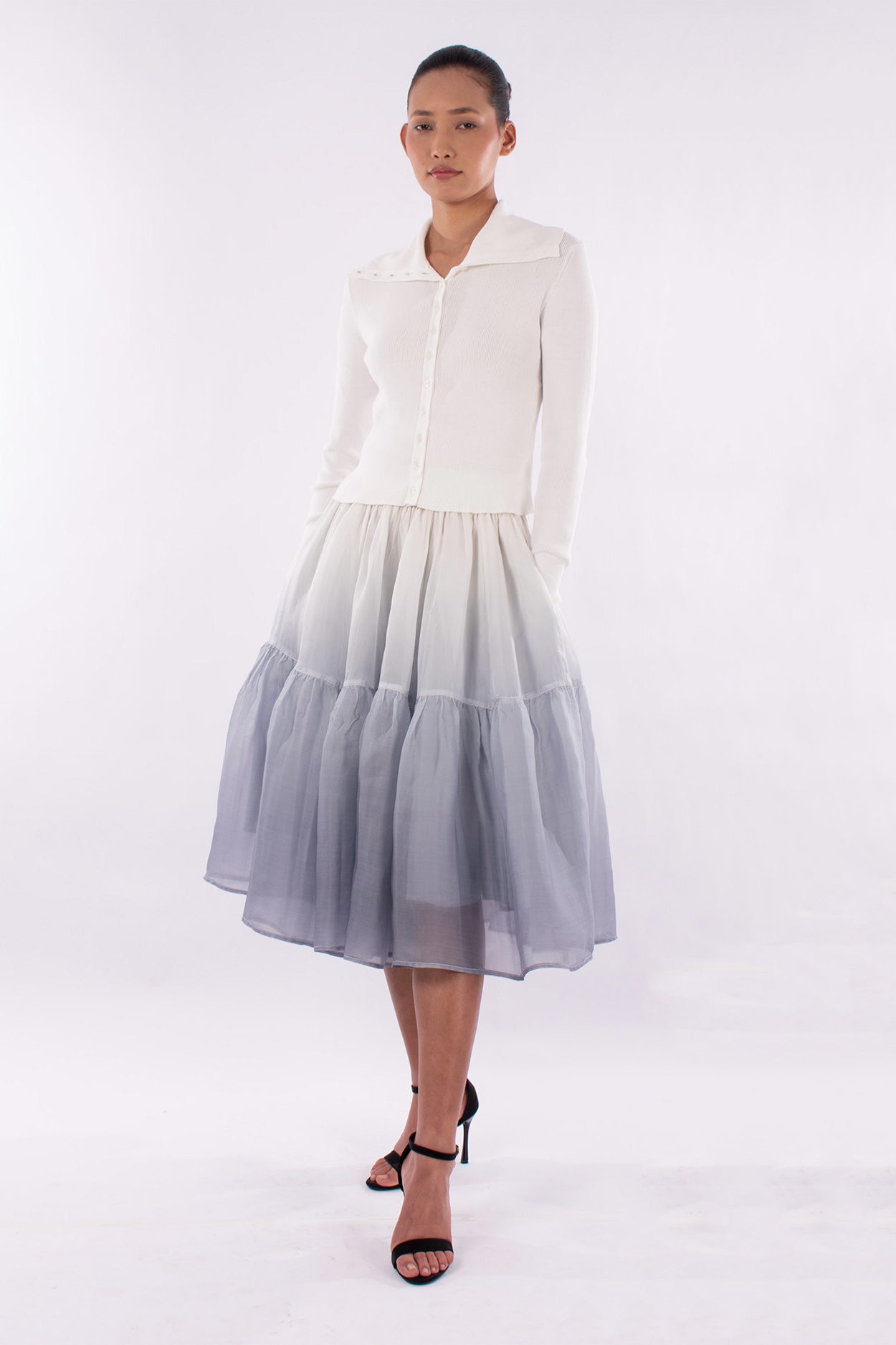 #1147 Fitted Cropped Cardigan 2x1 Rib In Organic Cotton-White — Lars Andersson, view 5