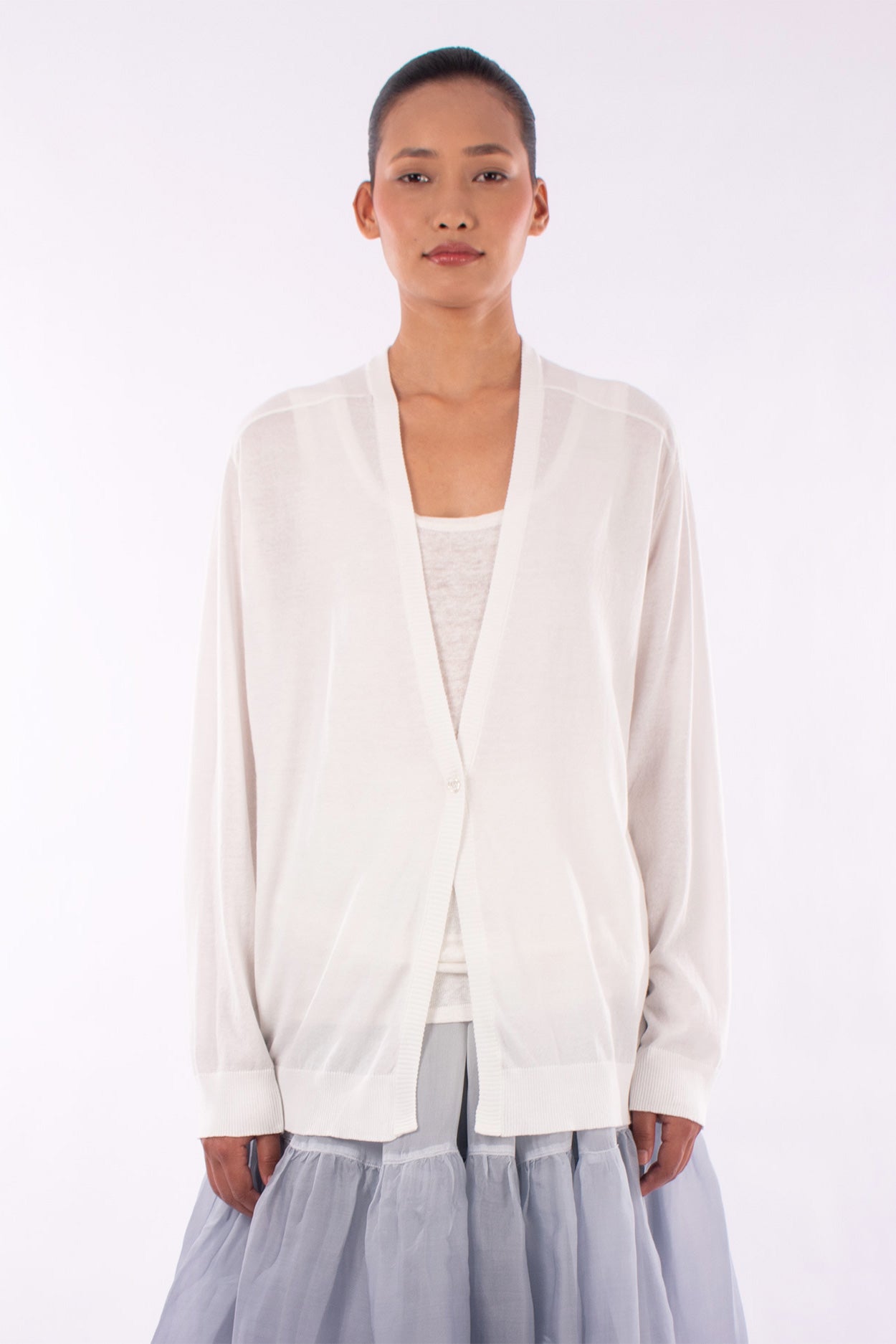 #1205 Oversized V-neck Cardigan In Organic Cotton-White — Lars Andersson hand-loomed knitwear