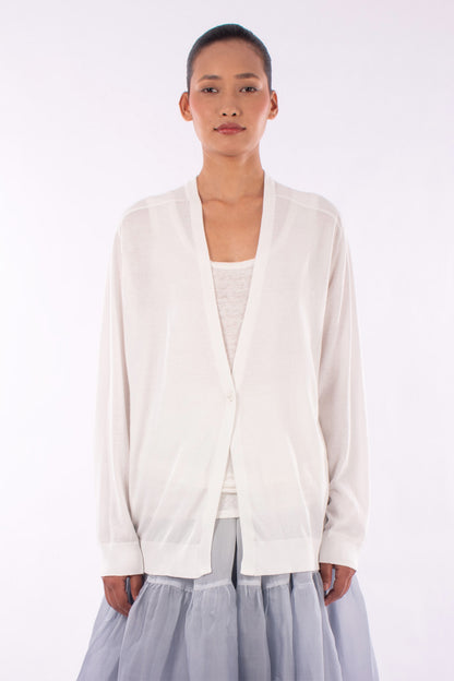 #1205 Oversized V-neck Cardigan In Organic Cotton-White — Lars Andersson hand-loomed knitwear