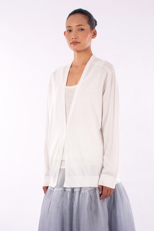 #1205 Oversized V-neck Cardigan In Organic Cotton-White — Lars Andersson, view 2