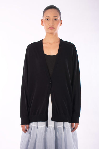 #1205 Oversized V-neck Cardigan In Organic Cotton- Black — Lars Andersson hand-loomed knitwear