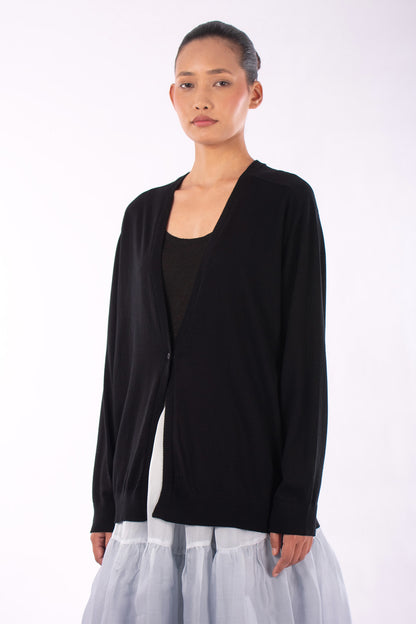 #1205 Oversized V-neck Cardigan In Organic Cotton- Black — Lars Andersson, view 2