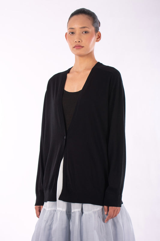 #1205 Oversized V-neck Cardigan In Organic Cotton- Black — Lars Andersson, view 2