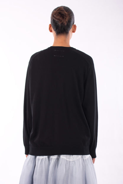 #1205 Oversized V-neck Cardigan In Organic Cotton- Black — Lars Andersson, view 3