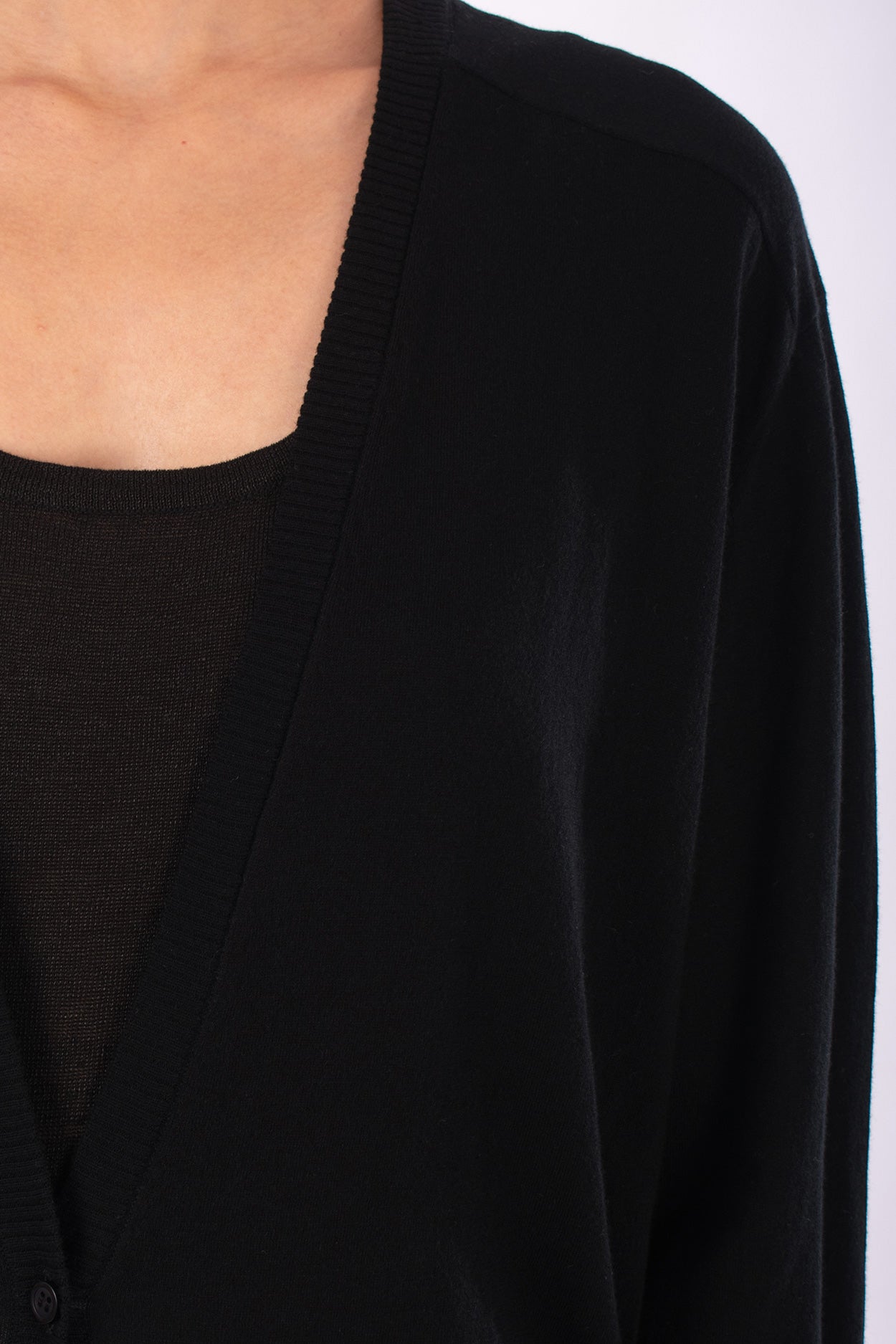 #1205 Oversized V-neck Cardigan In Organic Cotton- Black — Lars Andersson, view 4