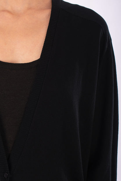 #1205 Oversized V-neck Cardigan In Organic Cotton- Black — Lars Andersson, view 4
